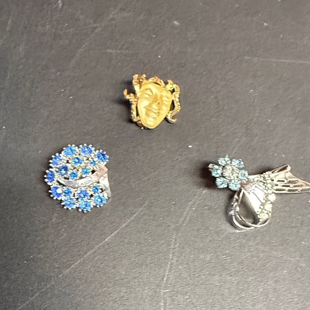 Vintage Gold and Blue Brooch Set